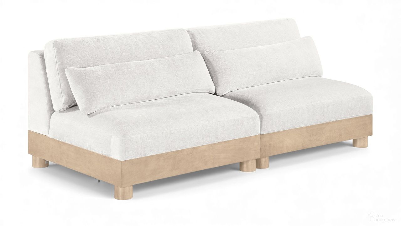 The appearance of Turin 80 Inch Chenille Fabric Upholstered 2-Piece Modular Sofa In Cream designed by Meridian in the modern / contemporary interior design. This cream piece of furniture was selected by 1StopBedrooms from Turin Collection to add a touch of cosiness and style into your home. Sku: 612Cream-Armless;612Cream-Armless. Material: Birch Wood.