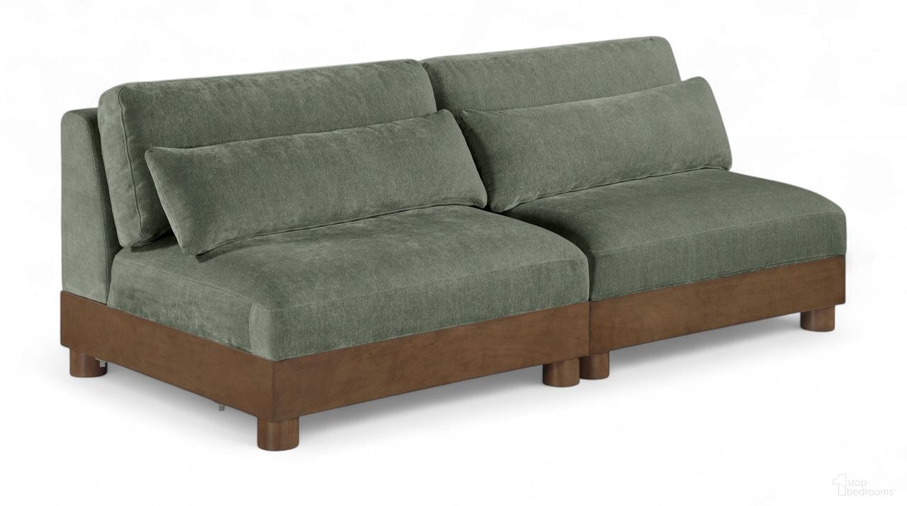 The appearance of Turin 80 Inch Chenille Fabric Upholstered 2-Piece Modular Sofa In Green designed by Meridian in the modern / contemporary interior design. This green piece of furniture was selected by 1StopBedrooms from Turin Collection to add a touch of cosiness and style into your home. Sku: 606Green-Armless;606Green-Armless. Material: Birch Wood.