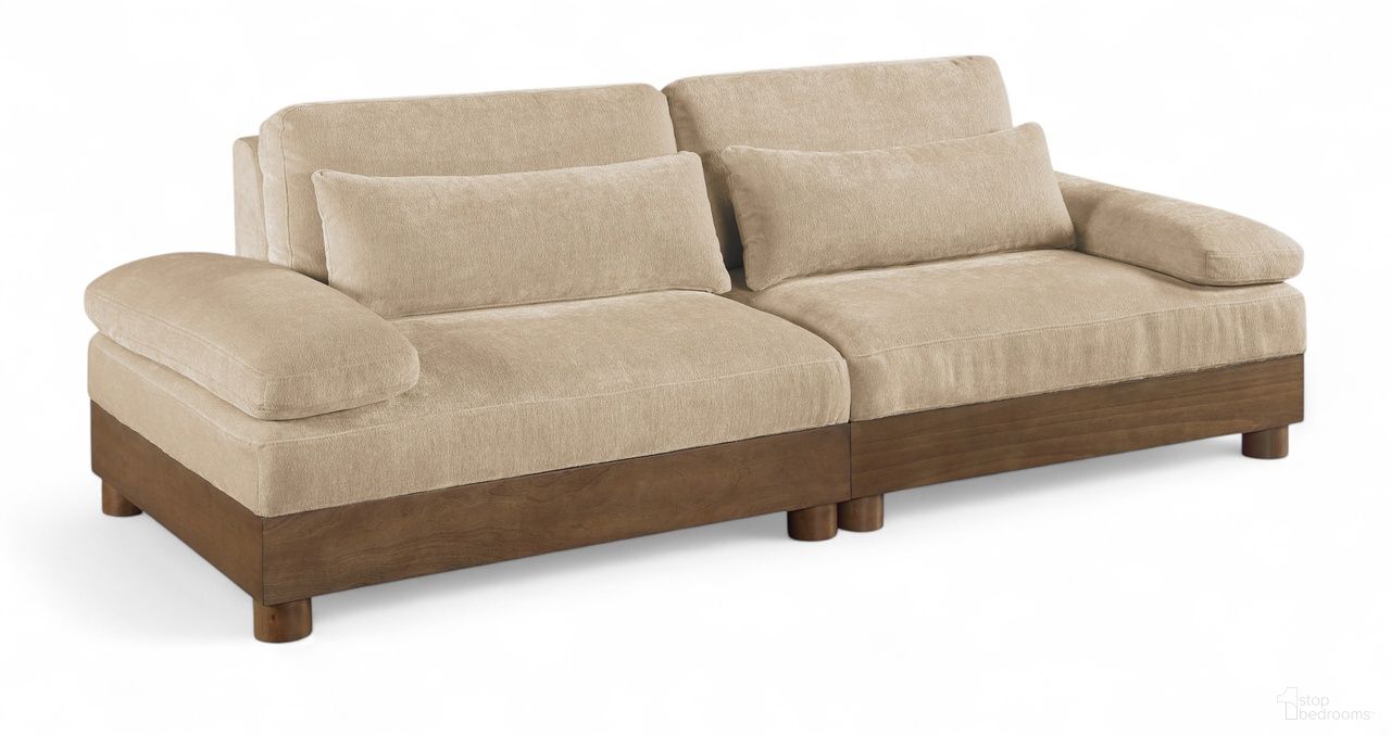 The appearance of Turin 95.5 Inch Chenille Fabric Upholstered 2-Piece Modular Sofa In Beige designed by Meridian in the modern / contemporary interior design. This beige piece of furniture was selected by 1StopBedrooms from Turin Collection to add a touch of cosiness and style into your home. Sku: 606Beige-LAF;606Beige-RAF. Material: Birch Wood.