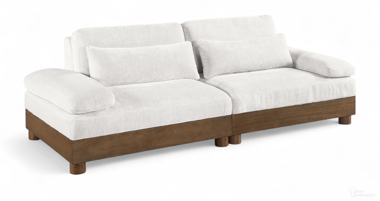 The appearance of Turin 95.5 Inch Chenille Fabric Upholstered 2-Piece Modular Sofa In Cream designed by Meridian in the modern / contemporary interior design. This cream piece of furniture was selected by 1StopBedrooms from Turin Collection to add a touch of cosiness and style into your home. Sku: 606Cream-LAF;606Cream-RAF. Material: Birch Wood.