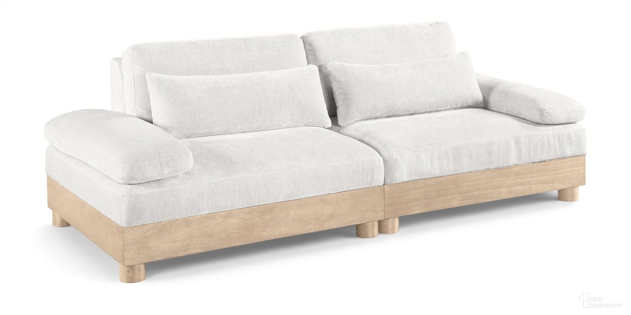 The appearance of Turin 95.5 Inch Chenille Fabric Upholstered 2-Piece Modular Sofa In Cream designed by Meridian in the modern / contemporary interior design. This cream piece of furniture was selected by 1StopBedrooms from Turin Collection to add a touch of cosiness and style into your home. Sku: 612Cream-LAF;612Cream-RAF. Material: Birch Wood.