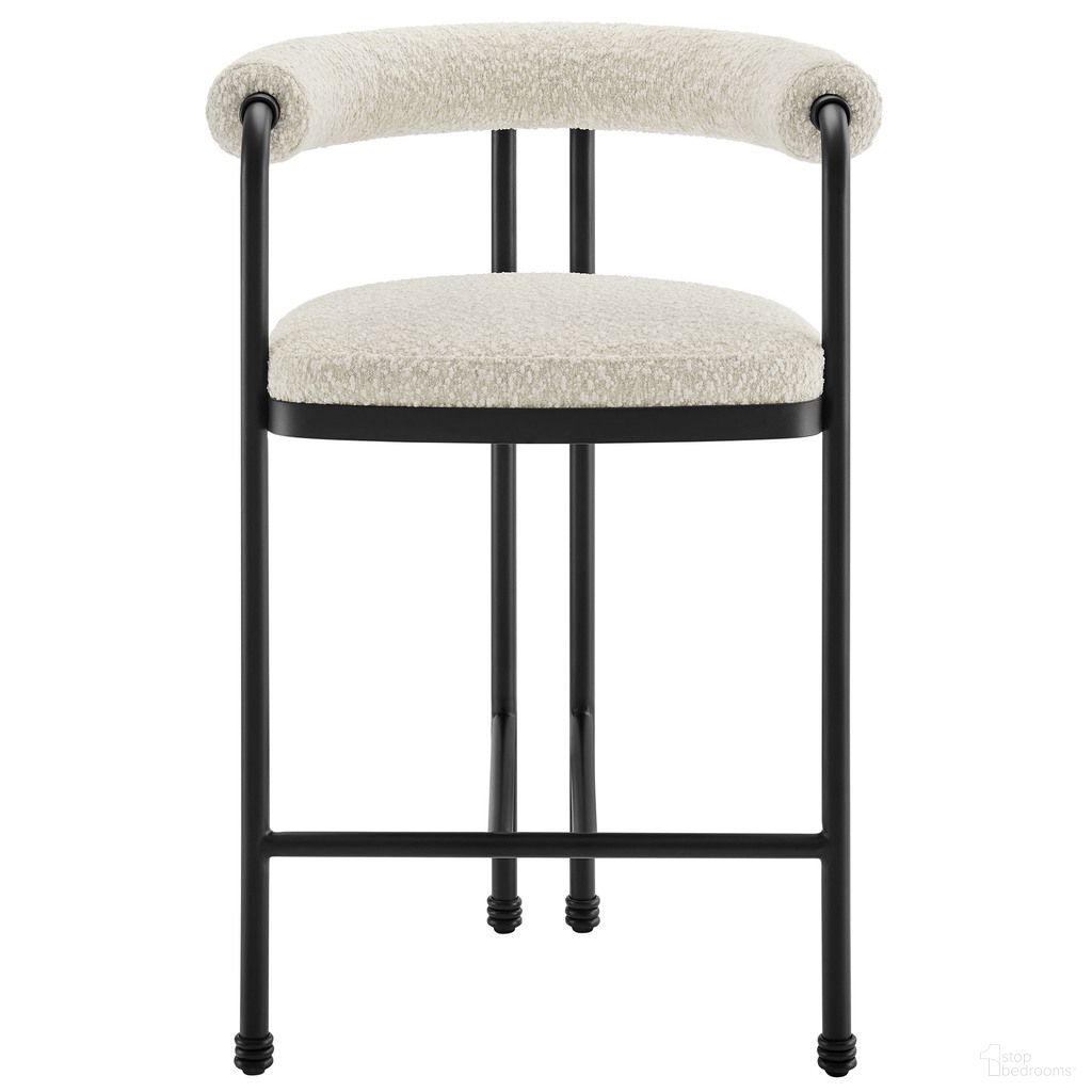 The appearance of Turin Curved Back Boucle and Metal Counter Stool In Black Pearl designed by Modway in the modern / contemporary interior design. This black pearl piece of furniture was selected by 1StopBedrooms from Turin Collection to add a touch of cosiness and style into your home. Sku: EEI-7226-BLK-PRL. Material: Boucle.
