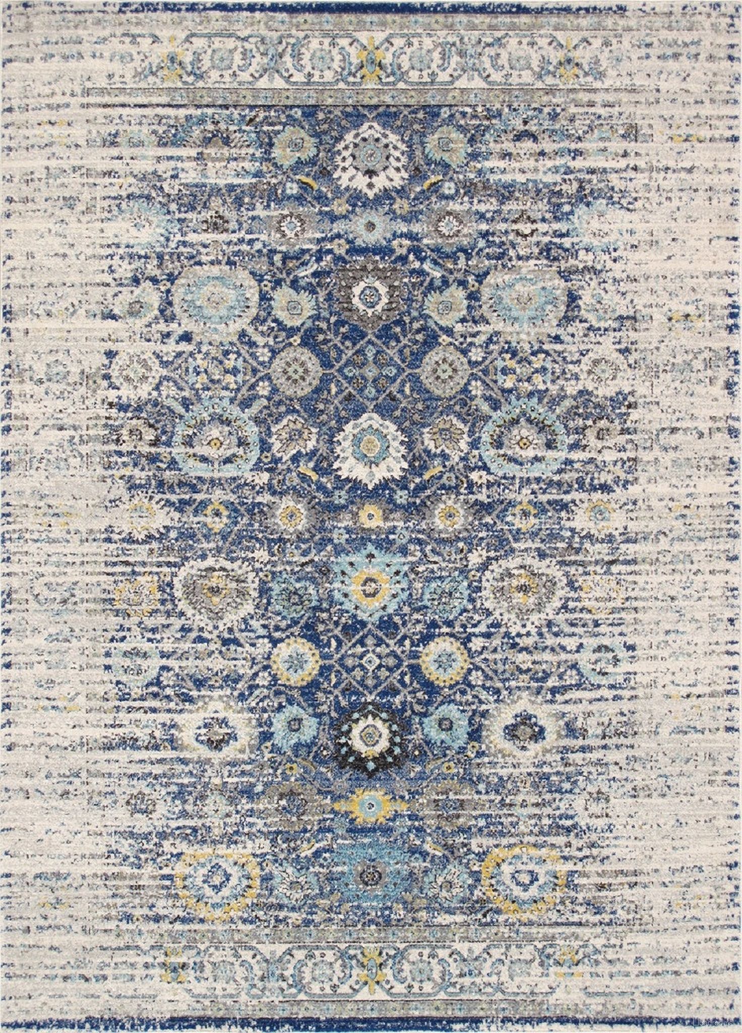 Turkish Chelsea Design Area Rug-10' x 14' In Navy and Ivory