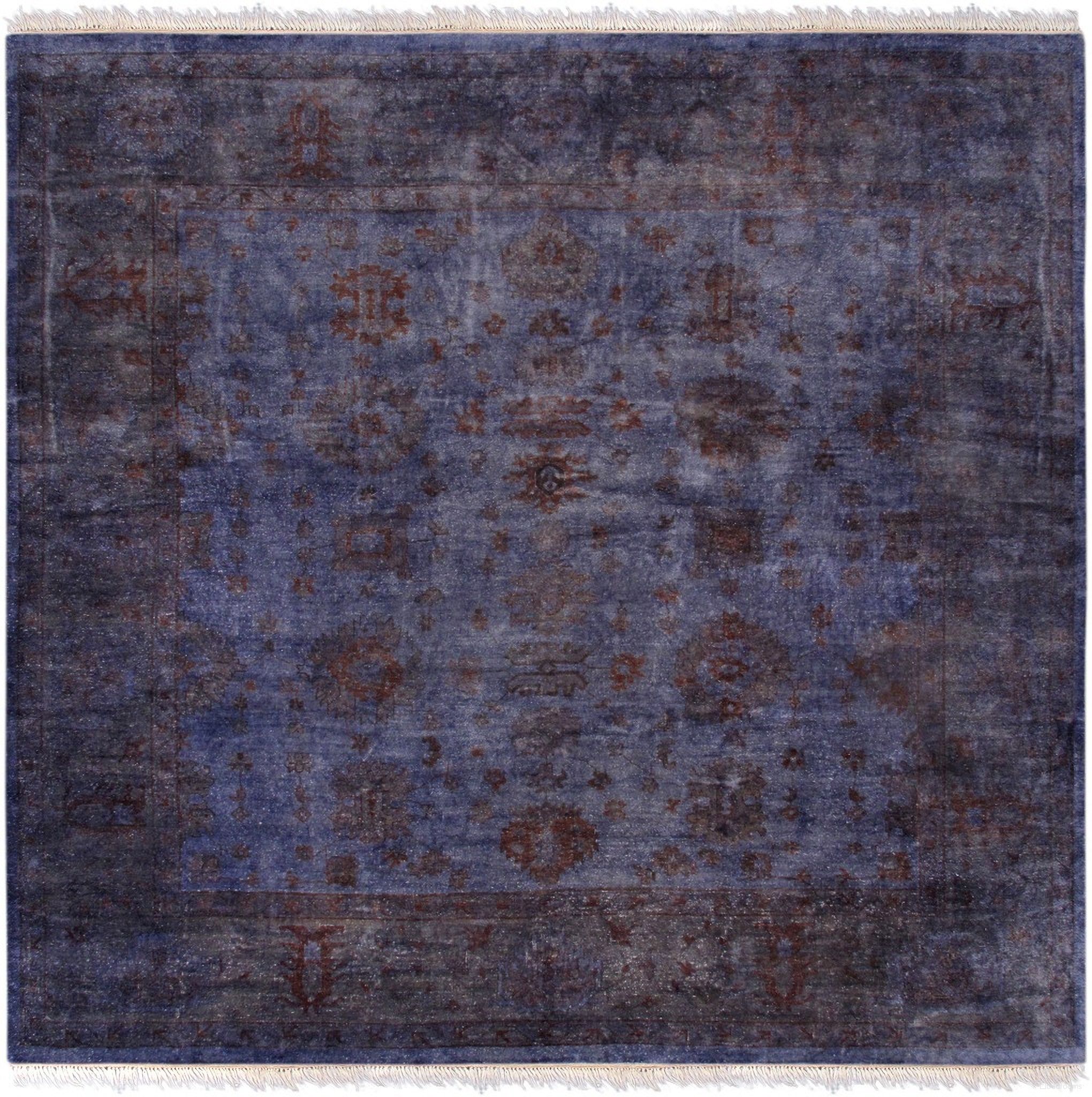 Turkish Lahore Collection Hand-Knotted Lamb's Wool Area Rug-11'11" x 12' 4" In Blue and Purple