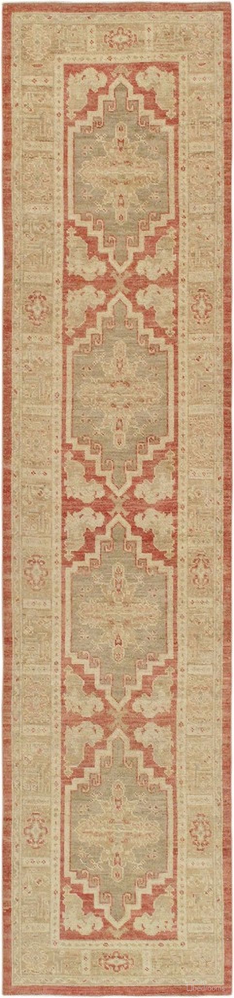 Turkish Oushak Collection Hand-Knotted Wool Runner- 2'11" x 12' 9" In Coral and Beige