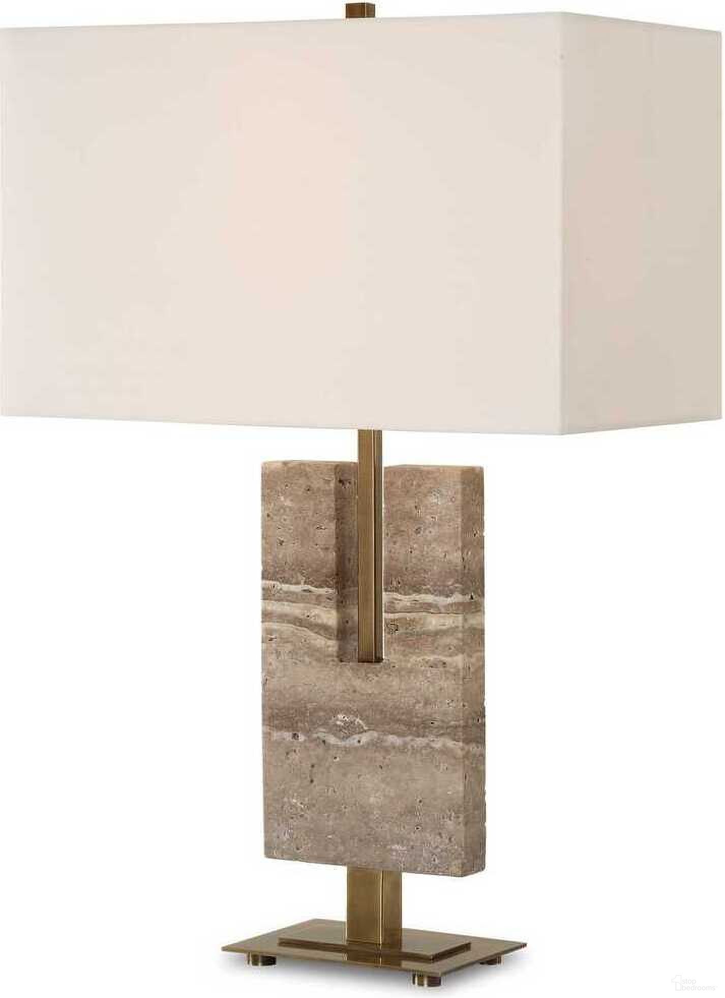 Turning Point Travertine Table Lamp In Brown and Gold