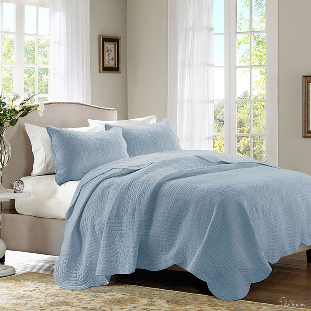 The appearance of Tuscany 3 Piece Reversible Scalloped Edge King/Cal King Quilt Set In Blue designed by Olliix in the country / farmhouse interior design. This blue piece of furniture was selected by 1StopBedrooms from Tuscany Collection to add a touch of cosiness and style into your home. Sku: MP13-8246. Bed Size: King. Material: Cotton.