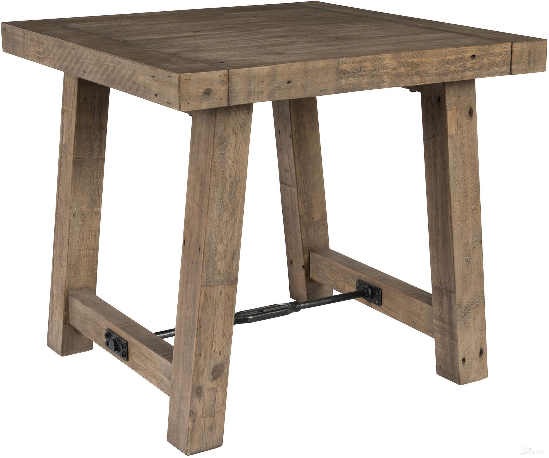 The appearance of Tuscany End Table In Distressed Brown designed by Classic Home in the transitional interior design. This distressed brown piece of furniture  was selected by 1StopBedrooms from Tuscany Collection to add a touch of cosiness and style into your home. Sku: 51030831. Material: Reclaimed Pine Wood.