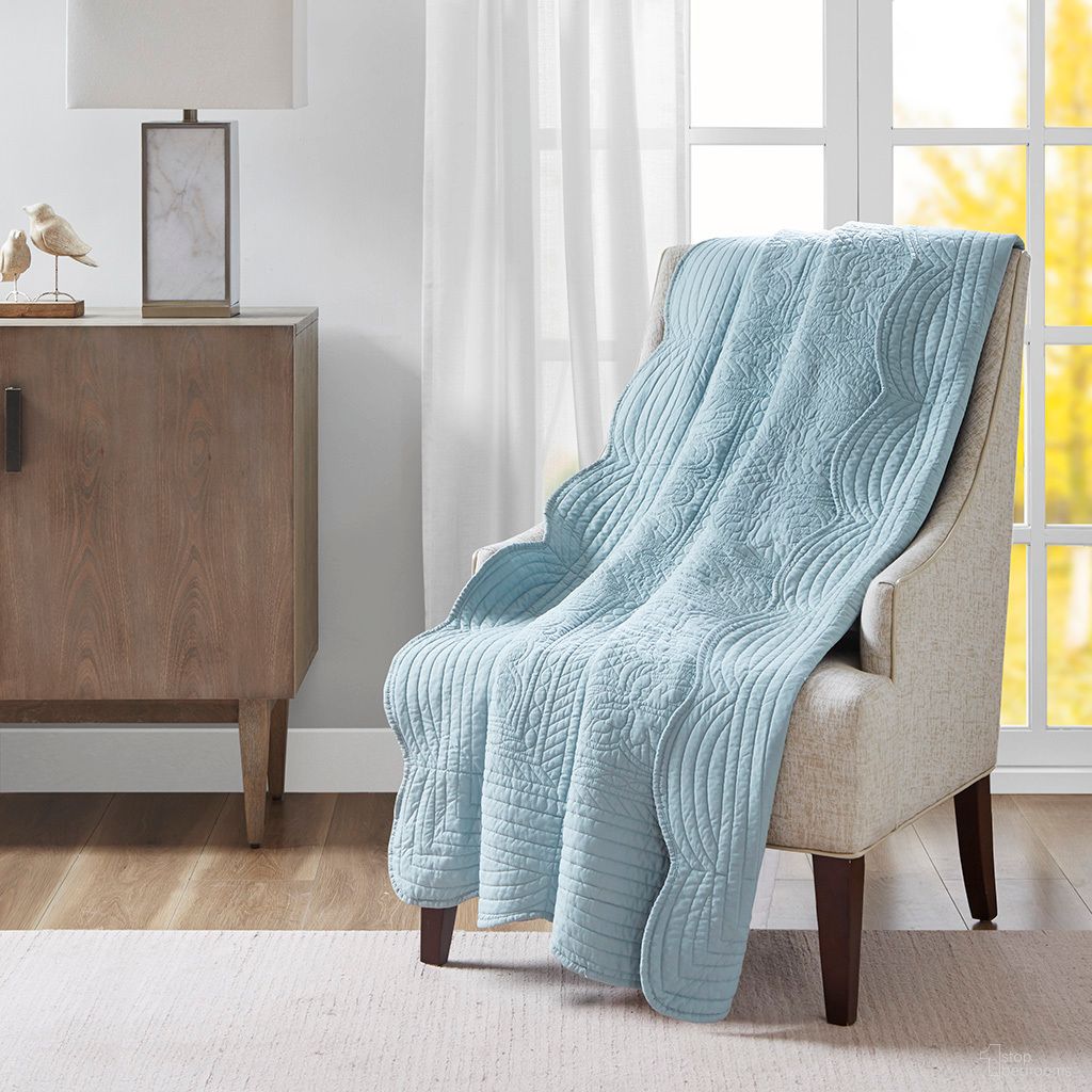 The appearance of Tuscany Oversized Quilted Throw with Scalloped Edges In Blue designed by Olliix in the country / farmhouse interior design. This blue piece of furniture was selected by 1StopBedrooms from Tuscany Collection to add a touch of cosiness and style into your home. Sku: MP50-8385. Material: Cotton.