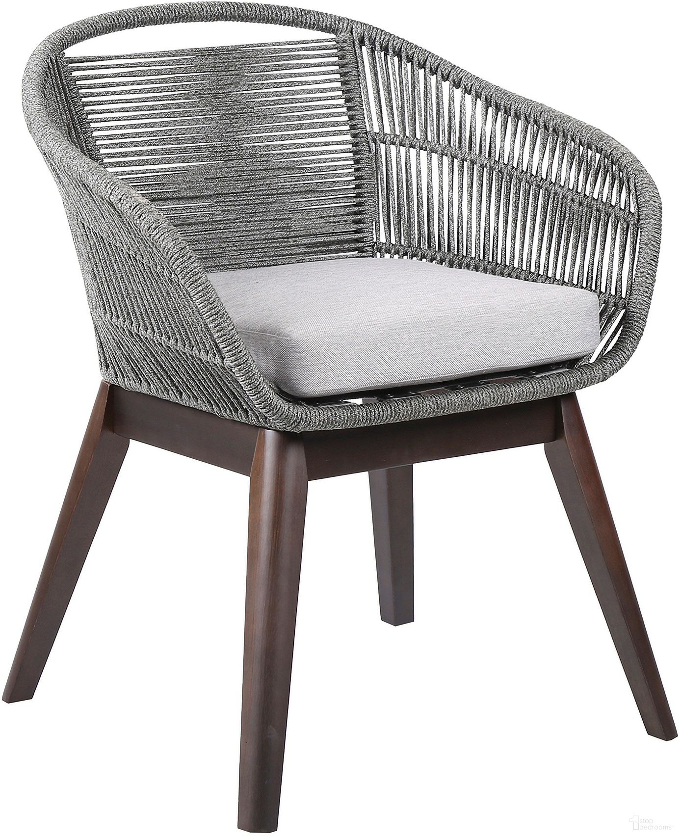The appearance of Tutti Frutti Indoor Outdoor Dining Chair In Dark Eucalyptus Wood with Gray Rope and Gray Cushion designed by Armen Living in the modern / contemporary interior design. This light gray piece of furniture was selected by 1StopBedrooms from Tutti Frutti Collection to add a touch of cosiness and style into your home. Sku: LCTFSIGRY. Material: Rope.