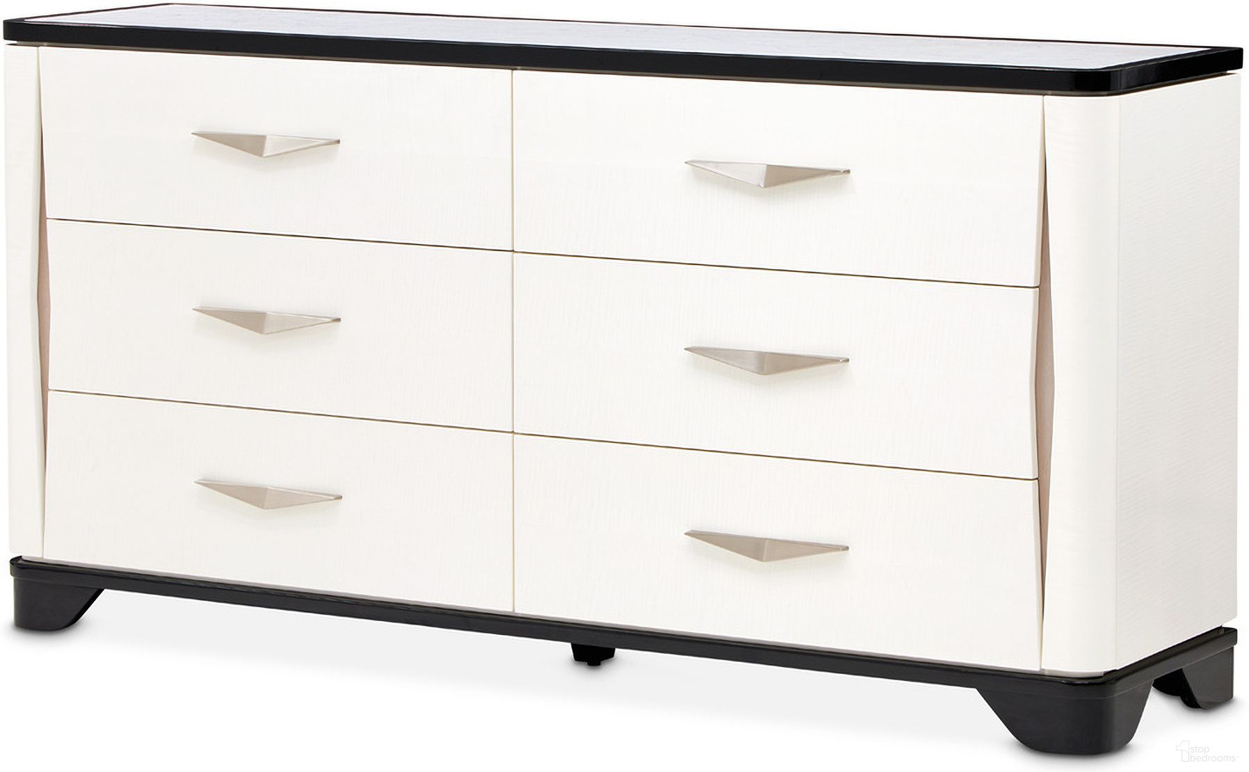 The appearance of Tuxedo Dresser In Piano Keyboard designed by Michael Amini in the modern / contemporary interior design. This black piece of furniture was selected by 1StopBedrooms from Tuxedo Collection to add a touch of cosiness and style into your home. Sku: 9087050SA-832. Material: Poplar.