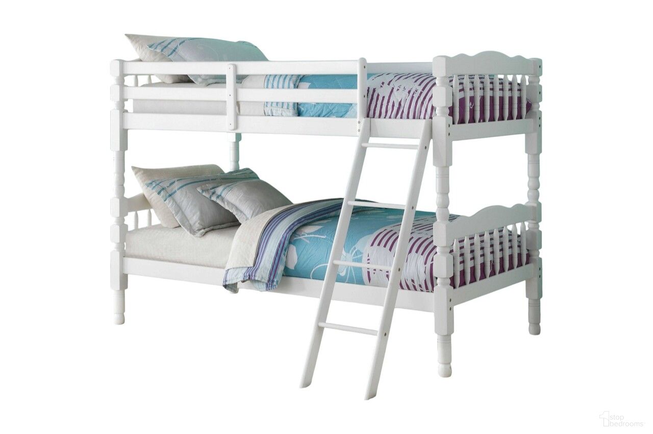 The appearance of Twin Over Twin Bunk Bed In White designed by Homeroots in the transitional interior design. This white piece of furniture was selected by 1StopBedrooms from to add a touch of cosiness and style into your home. Sku: 285828. Bed Type: Bunk Bed. Material: Wood. Bed Size: Twin Over Twin.
