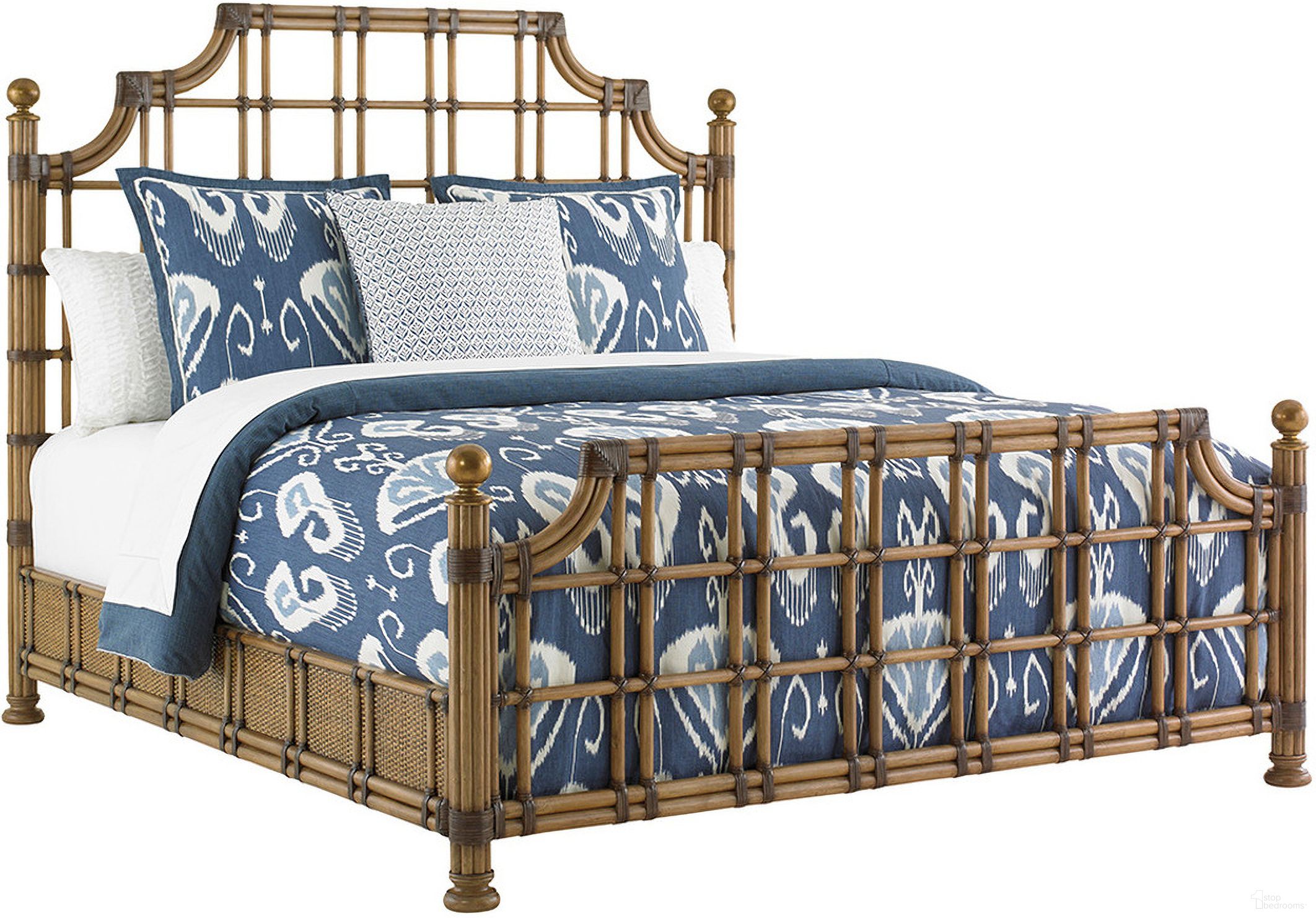 The appearance of Twin Palms St. Kitts Rattan Queen Bed In Sand designed by Tommy Bahama in the cabin / lodge interior design. This sand piece of furniture was selected by 1StopBedrooms from Twin Palms Collection to add a touch of cosiness and style into your home. Sku: 558-143C. Bed Type: Panel Bed. Material: Wood. Bed Size: Queen.