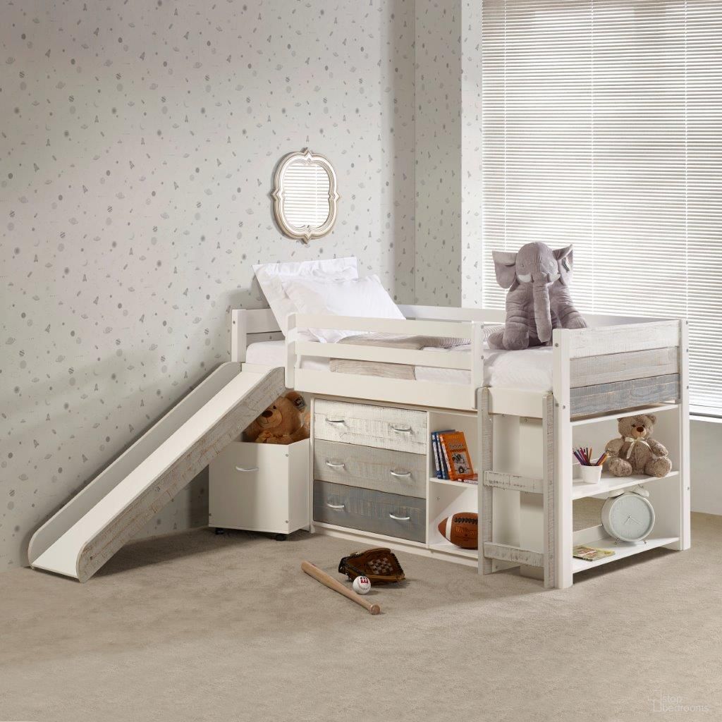 The appearance of Twin Panel Low Loft Set With Slide & Case Pieces In Two-Tone Grey-White Finish designed by DONCO kids in the modern / contemporary interior design. This white and grey piece of furniture was selected by 1StopBedrooms from to add a touch of cosiness and style into your home. Sku: 5000-TGW. Material: Wood. Bed Size: Twin. Bed Type: Loft Bed.