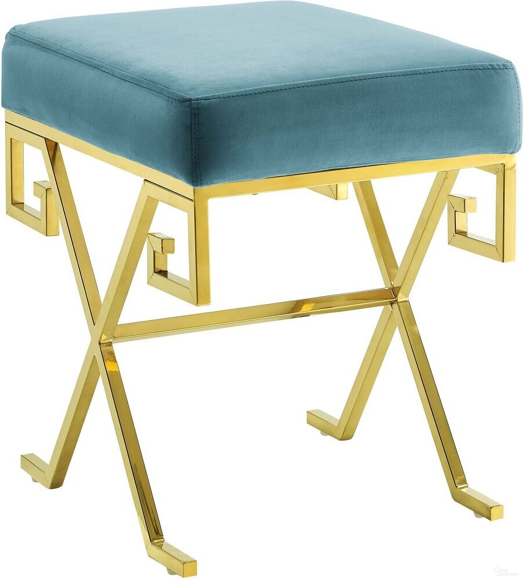 Twist Performance Velvet Bench In Sea Blue
