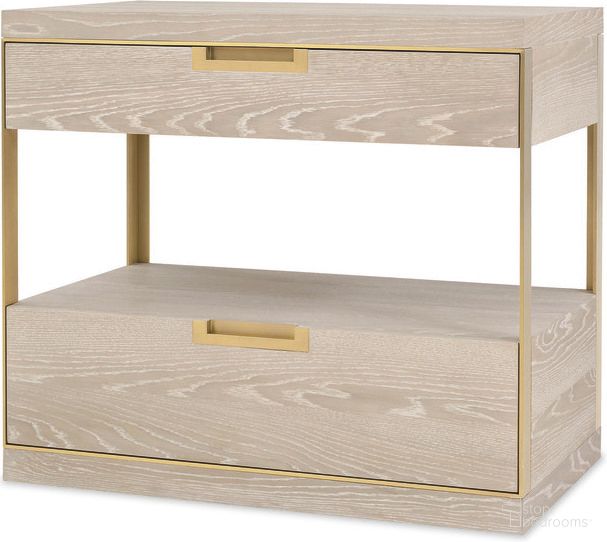 The appearance of Two Drawer Nightstand In Sand designed by Century Furniture in the modern / contemporary interior design. This sand piece of furniture  was selected by 1StopBedrooms from Cadence Collection to add a touch of cosiness and style into your home. Sku: CA2-222. Material: Oak Veneer.