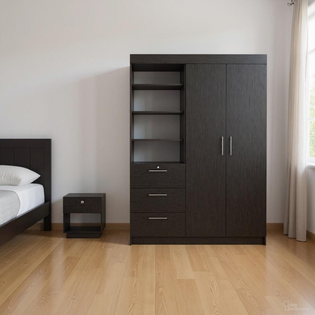 The appearance of Modern 2-Piece Armoire and Nightstand Storage Set In Black designed by Homeroots in the modern / contemporary interior design. This black piece of furniture  was selected by 1StopBedrooms from  to add a touch of cosiness and style into your home. Sku: 526363.