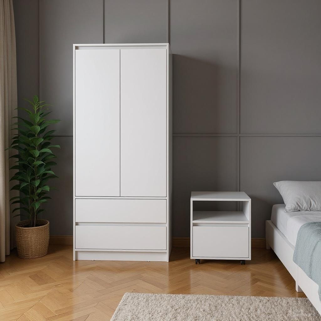 The appearance of Modern 2-Piece Nightstand and Armoire Storage Set In White designed by Homeroots in the modern / contemporary interior design. This white piece of furniture was selected by 1StopBedrooms from to add a touch of cosiness and style into your home. Sku: 526356.