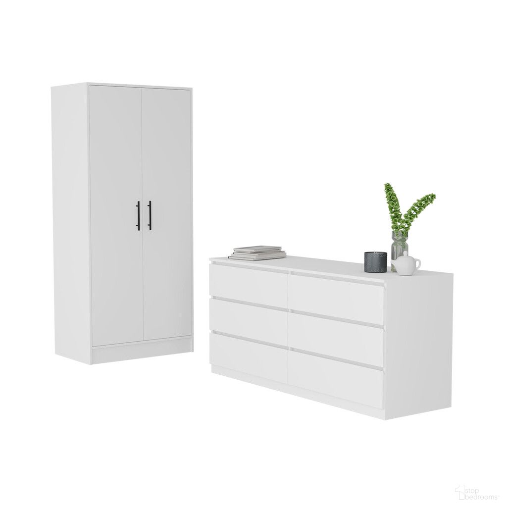 The appearance of Modern 2-Piece Armoire and Dresser Furniture Set In White designed by Homeroots in the modern / contemporary interior design. This white piece of furniture was selected by 1StopBedrooms from to add a touch of cosiness and style into your home. Sku: 530265. Material: Wood.