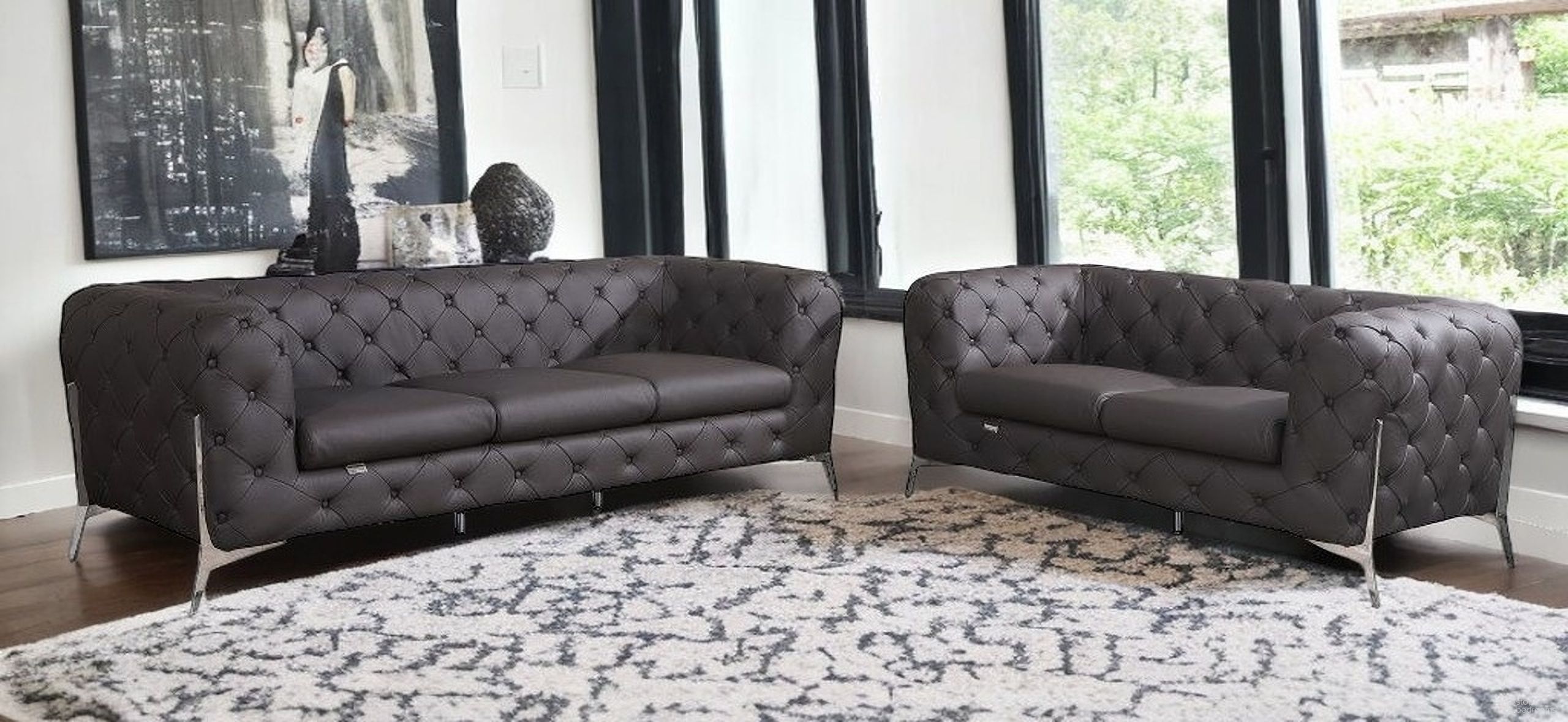 The appearance of Two Piece Indoor Italian Leather Five Person Seating Set In Brown designed by Homeroots in the traditional interior design. This brown piece of furniture was selected by 1StopBedrooms from to add a touch of cosiness and style into your home. Sku: 476563. Material: Genuine Leather.