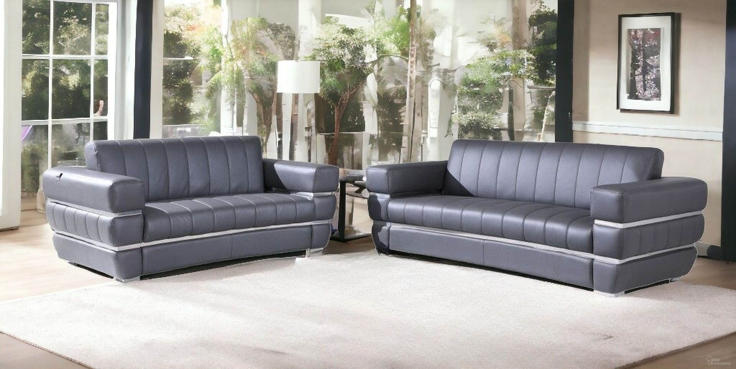 The appearance of Two Piece Indoor Italian Leather Five Person Seating Set In Dark Gray designed by Homeroots in the modern / contemporary interior design. This dark gray piece of furniture was selected by 1StopBedrooms from to add a touch of cosiness and style into your home. Sku: 476551. Material: Genuine Leather.