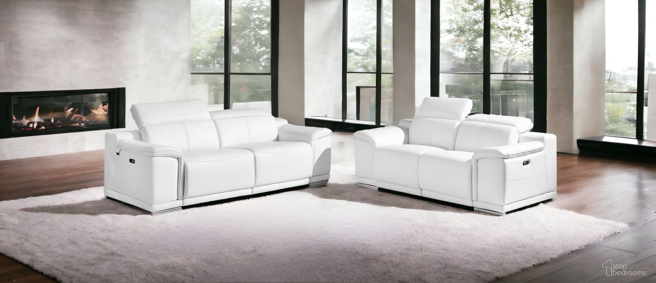 Two Piece Indoor Italian Leather Five Person Seating Set In White