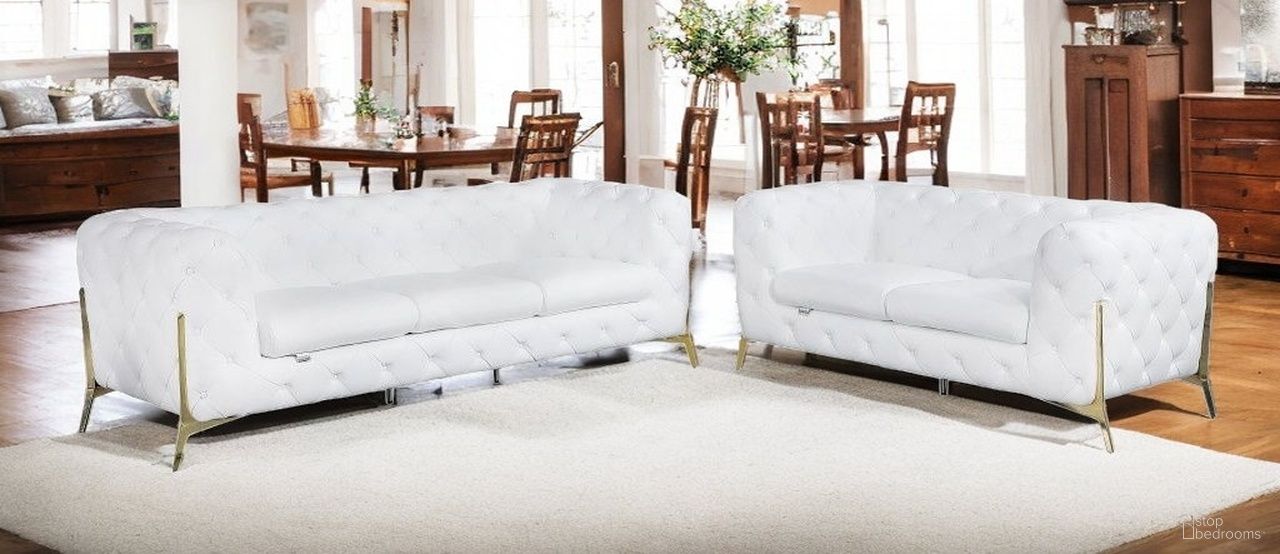 Two Piece Indoor Italian Leather Five Person Seating Set In White