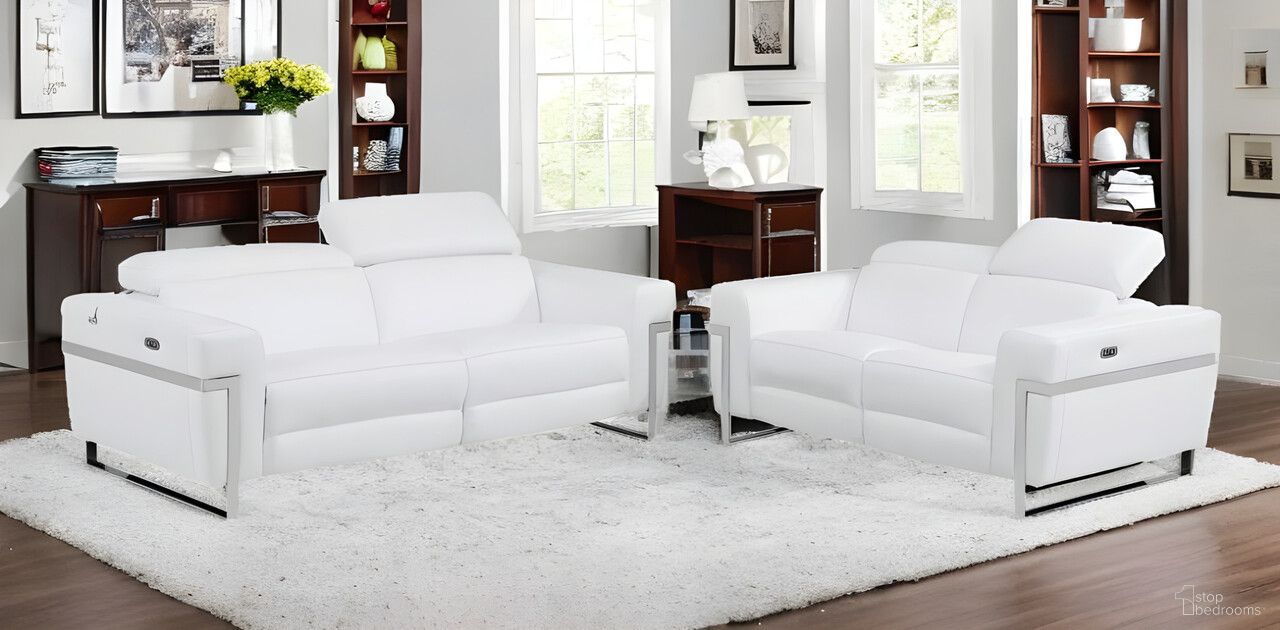 The appearance of Two Piece Italian Leather Five Person Seating Set In White designed by Homeroots in the modern / contemporary interior design. This white piece of furniture was selected by 1StopBedrooms from to add a touch of cosiness and style into your home. Sku: 480875. Material: Genuine Leather.