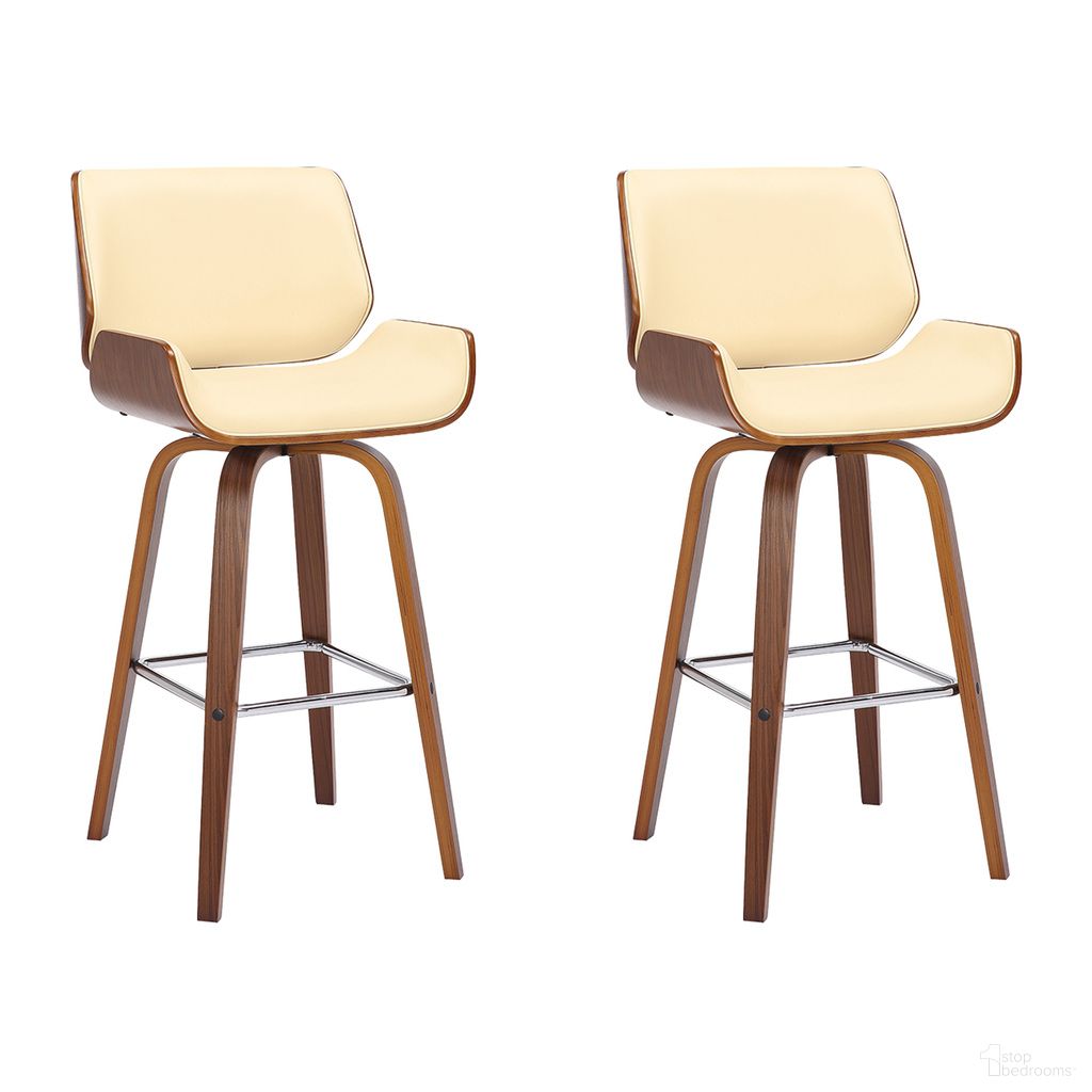 The appearance of Tyler 26 Inch Counter Height Swivel Bar Stool Set of 2 In Cream and Walnut designed by Armen Living in the transitional interior design. This cream/walnut piece of furniture was selected by 1StopBedrooms from Tyler Collection to add a touch of cosiness and style into your home. Sku: LCTYBACRWA26;LCTYBACRWA26. Material: Faux Leather.
