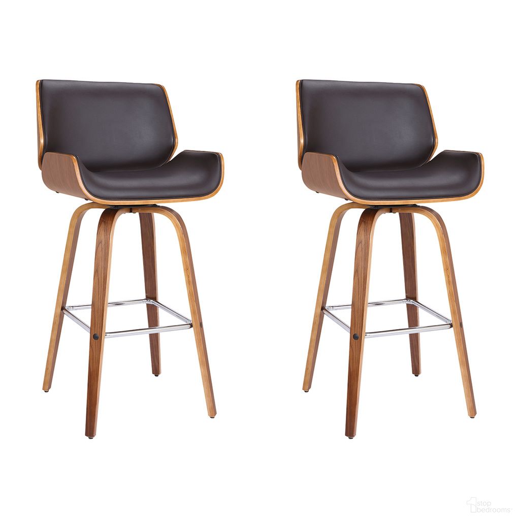 Tyler 30 Inch Bar Height Swivel Bar Stool Set of 2 In Brown and Walnut