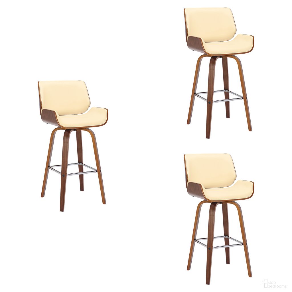 The appearance of Tyler 30 Inch Bar Height Swivel Bar Stool Set of 3 In Cream and Walnut designed by Armen Living in the transitional interior design. This cream/walnut piece of furniture was selected by 1StopBedrooms from Tyler Collection to add a touch of cosiness and style into your home. Sku: LCTYBACRWA30;LCTYBACRWA30;LCTYBACRWA30. Material: Faux Leather.