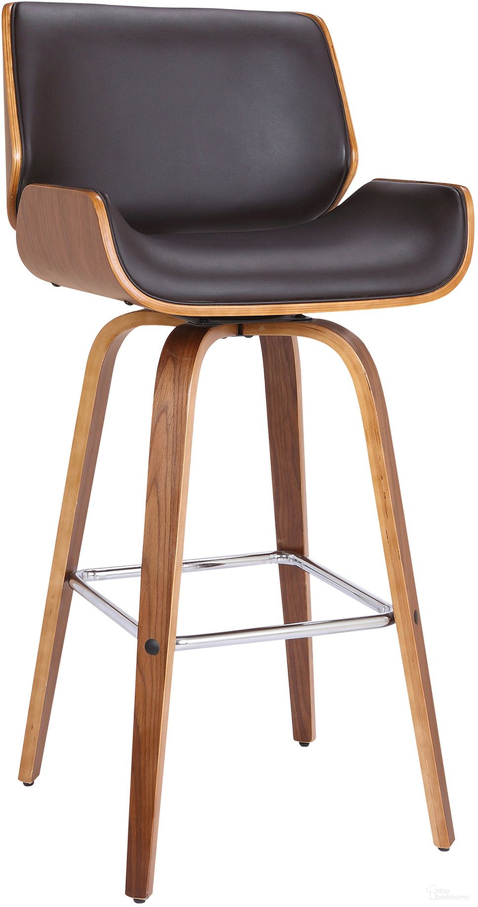 The appearance of Tyler 26 Inch Counter Height Swivel Brown Faux Leather and Walnut Wood Bar Stool designed by Armen Living in the transitional interior design. This brown piece of furniture was selected by 1StopBedrooms from Tyler Collection to add a touch of cosiness and style into your home. Sku: LCTYBABRWA26. Material: Poplar.