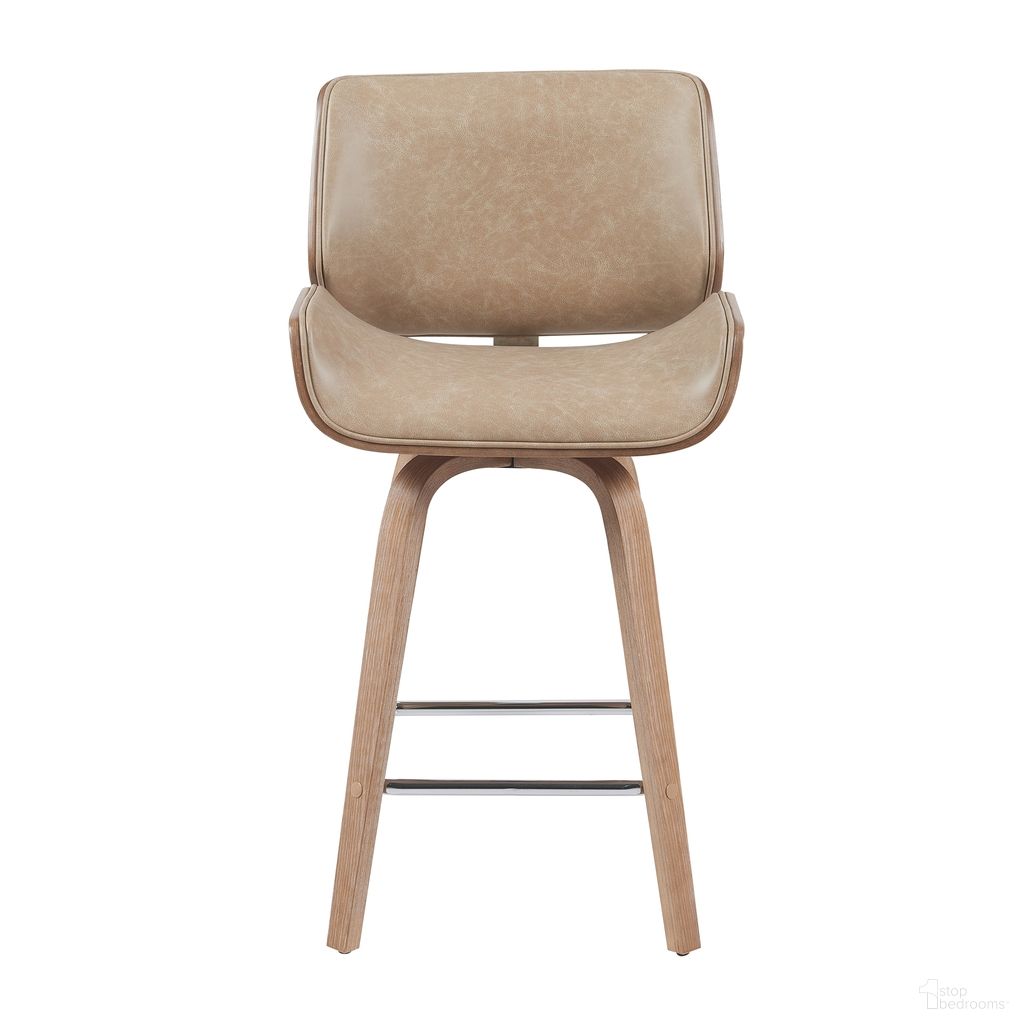 The appearance of Tyler Counter Height Swivel Barstool with Wood Leg and Upholstery In Vintage Brown and Natural designed by Armen Living in the modern / contemporary interior design. This vintage brown/natural piece of furniture was selected by 1StopBedrooms from Tyler Collection to add a touch of cosiness and style into your home. Sku: LCTYBAVBRWW26. Material: Faux Leather.