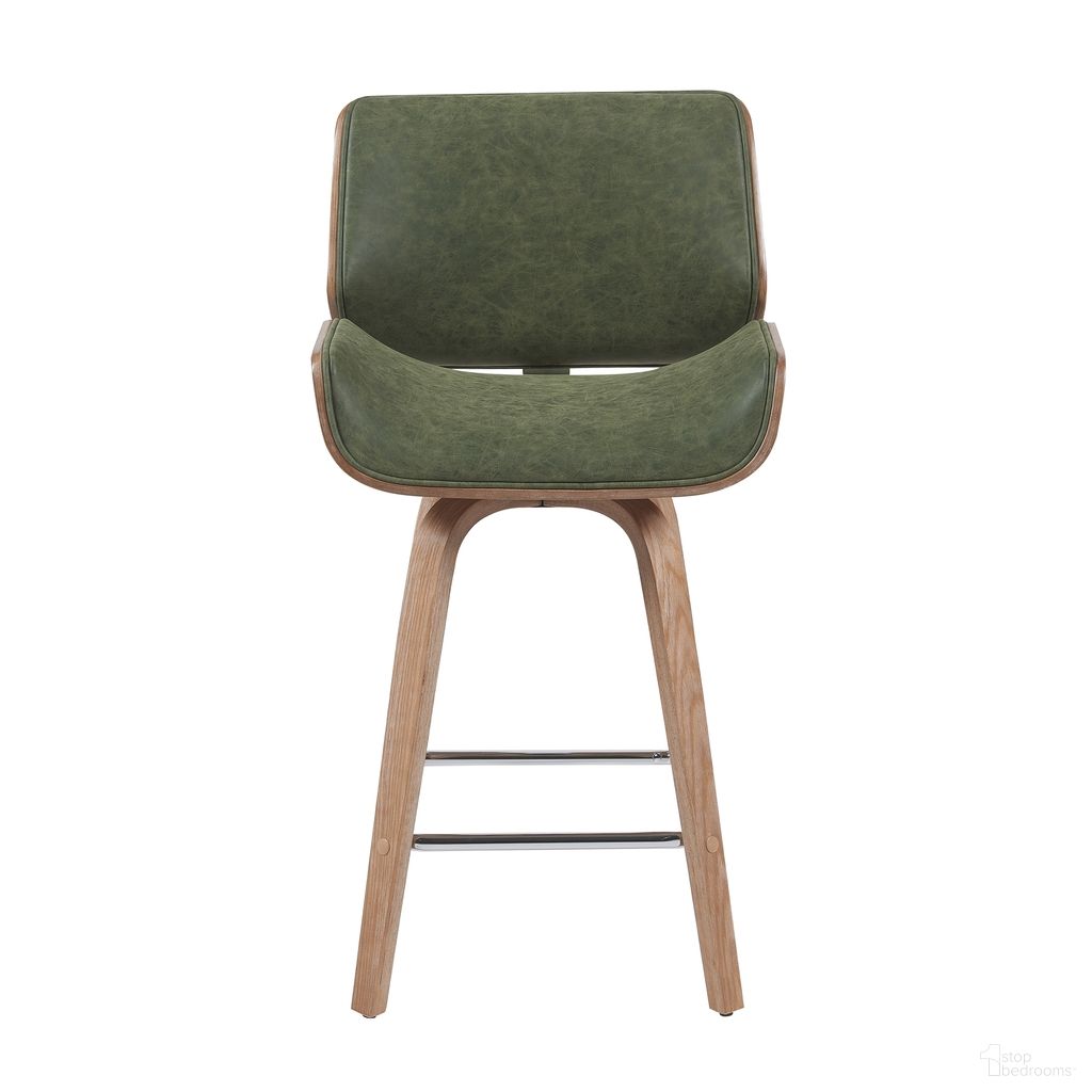 The appearance of Tyler Counter Height Swivel Barstool with Wood Leg and Upholstery In Vintage Green and Natural designed by Armen Living in the modern / contemporary interior design. This vintage green/natural piece of furniture was selected by 1StopBedrooms from Tyler Collection to add a touch of cosiness and style into your home. Sku: LCTYBAVGNWW26. Material: Faux Leather.