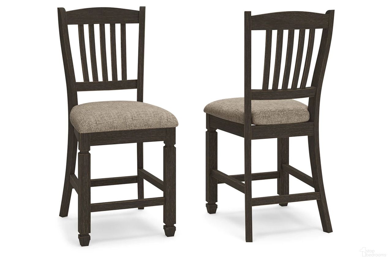 The appearance of Tyler Creek Black And Gray Upholstered Barstool Set of 2 designed by Signature Design by Ashley in the transitional interior design. This black/grayish brown piece of furniture  was selected by 1StopBedrooms from Tyler Creek Collection to add a touch of cosiness and style into your home. Sku: D736-124. Material: Fabric.