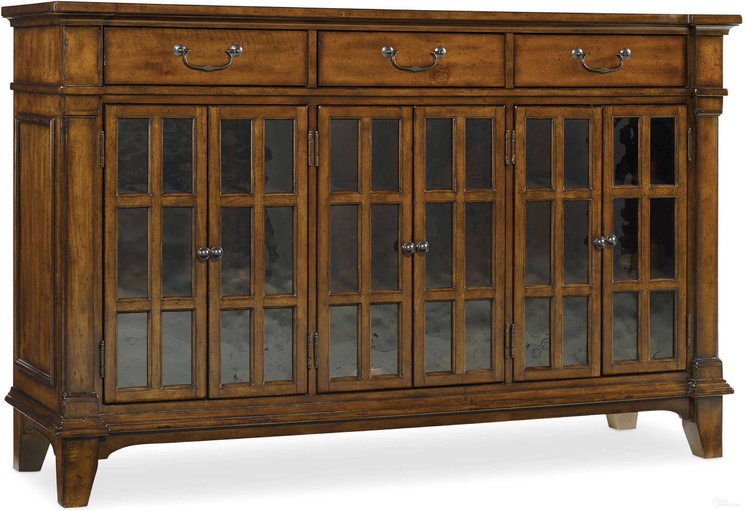 The appearance of Tynecastle Medium Wood Buffet designed by Hooker in the traditional interior design. This medium wood piece of furniture  was selected by 1StopBedrooms from Tynecastle Collection to add a touch of cosiness and style into your home. Sku: 5323-75900. Material: Veneer.