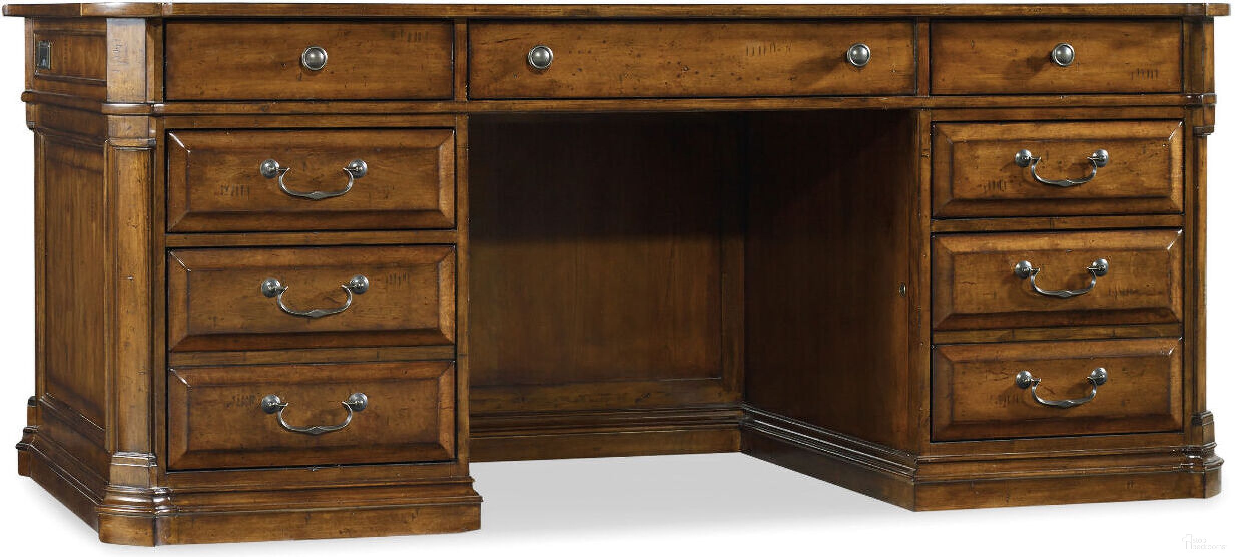 The appearance of Tynecastle Medium Wood Executive Desk designed by Hooker in the traditional interior design. This medium wood piece of furniture was selected by 1StopBedrooms from Tynecastle Collection to add a touch of cosiness and style into your home. Sku: 5323-10563. Material: Veneer.