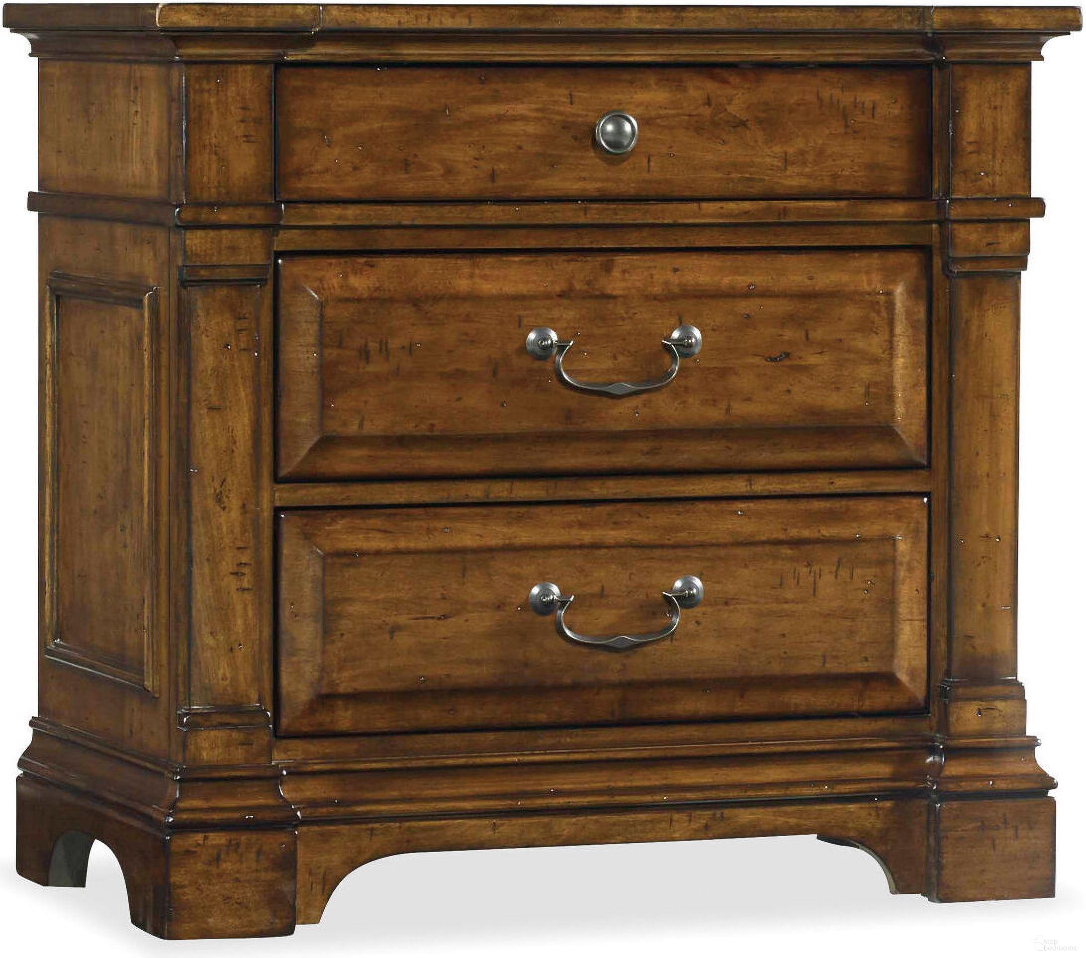 The appearance of Tynecastle Medium Wood Nightstand designed by Hooker in the traditional interior design. This medium wood piece of furniture was selected by 1StopBedrooms from Tynecastle Collection to add a touch of cosiness and style into your home. Sku: 5323-90016. Material: Veneer.