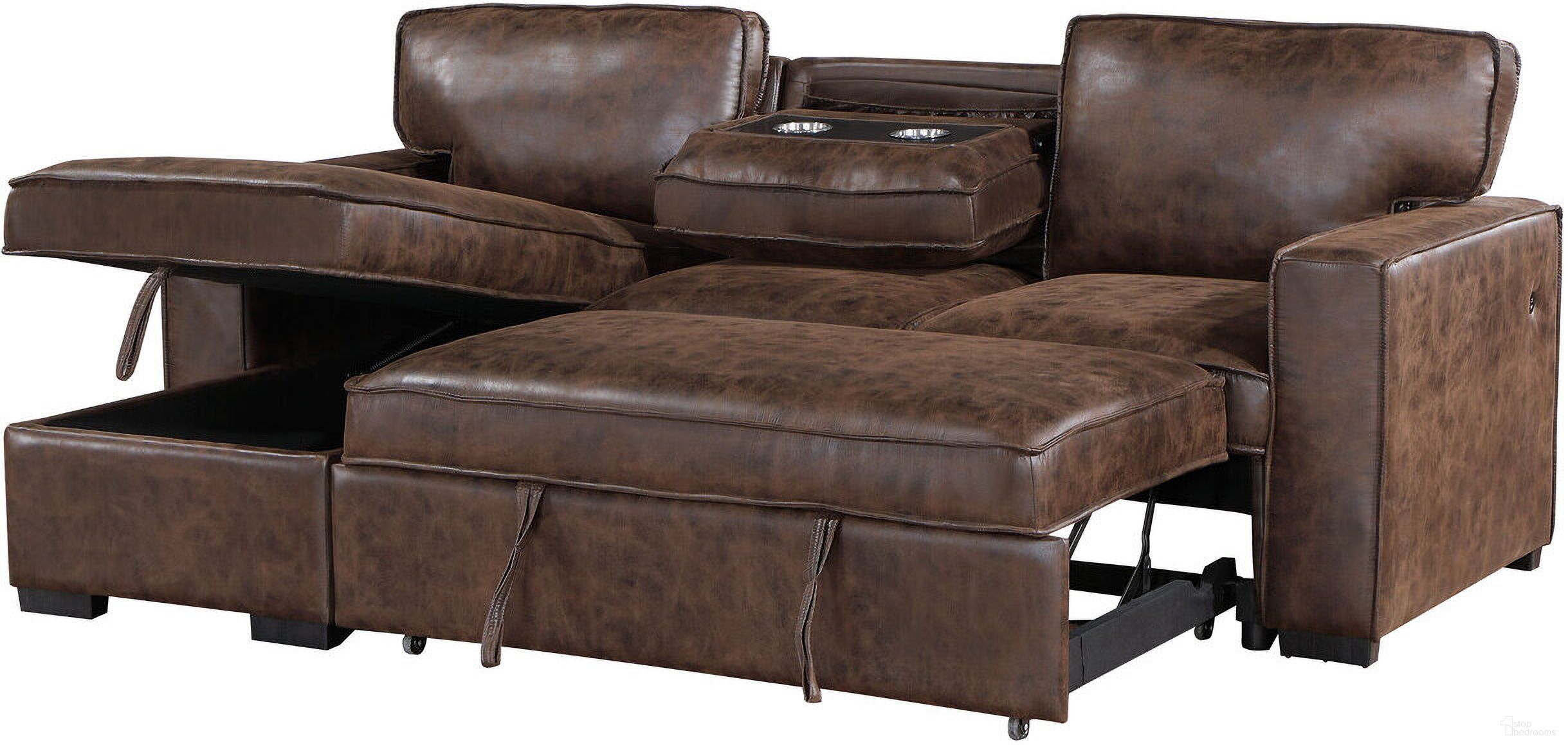 The appearance of U0203 Reversible Pull Out Sofa Bed In Coffee designed by Global Furniture USA in the transitional interior design. This coffee piece of furniture was selected by 1StopBedrooms from U0203 Collection to add a touch of cosiness and style into your home. Sku: U0203-COFFEE-REV CHAISE;U0203-COFFEE-REV SOFA BED W/ USB. Material: Fabric.