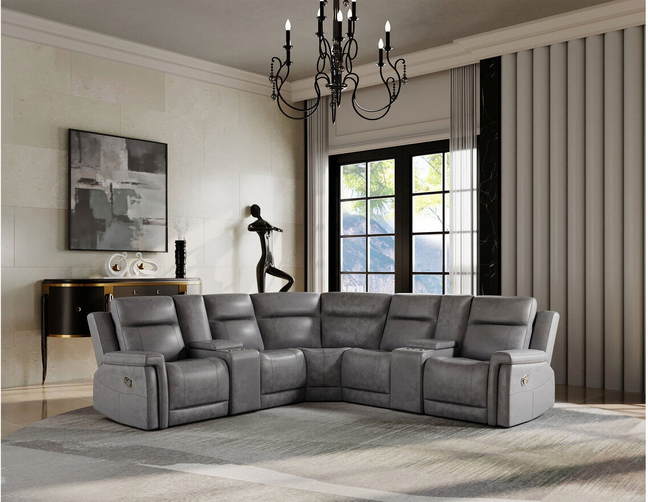 The appearance of U1797 Sectional In Greige designed by Global Furniture USA in the transitional interior design. This greige piece of furniture was selected by 1StopBedrooms from U1797 Collection to add a touch of cosiness and style into your home. Sku: U1797-GREIGE-WEDGE;U1797-GREIGE-LAF CRLS;U1797-GREIGE-RAF CRLS. Material: Polyester.