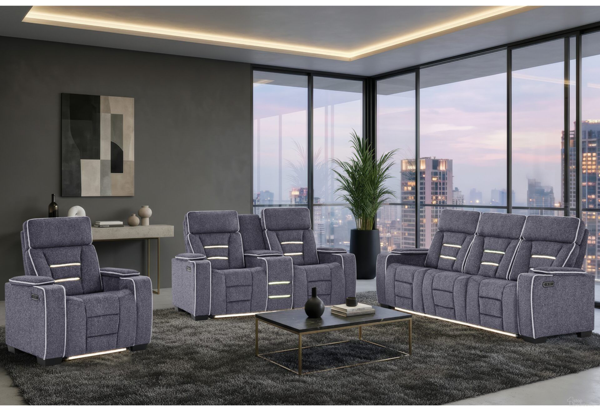 U1895 Power Reclining Living Room Set with IS and LED In Dark Grey