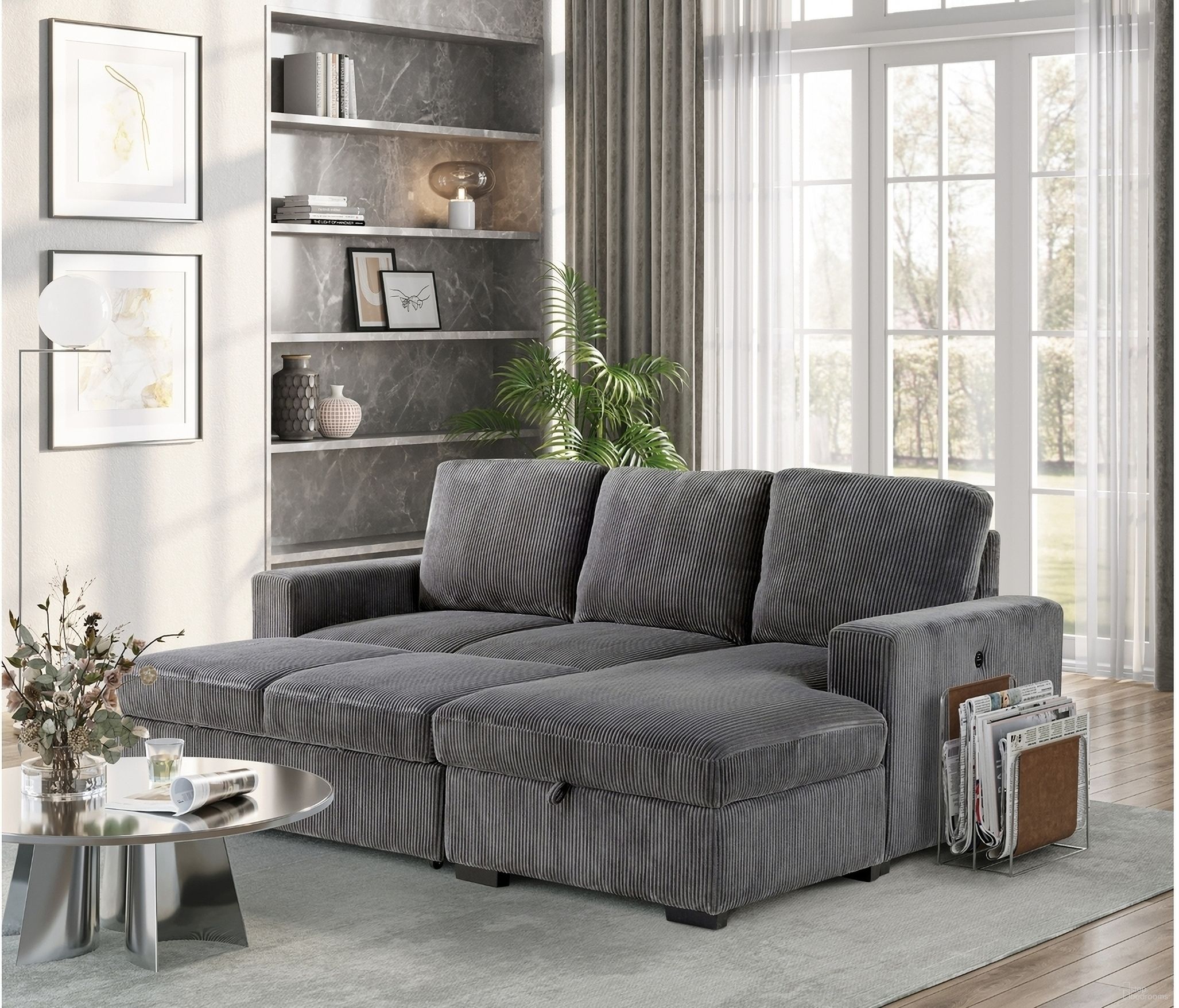 U2660 L Sectional with Pullout In Grey