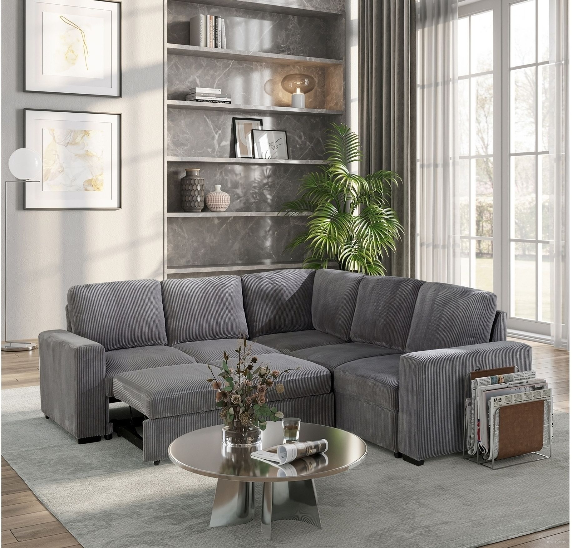 U2660 Sectional without Chaise and with Pullout In Grey