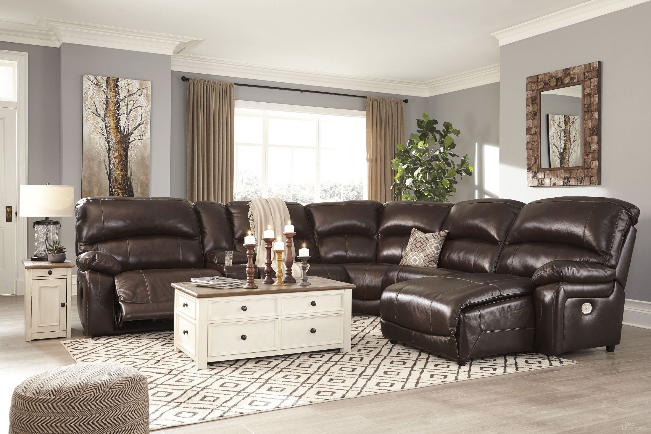 Hallstrung Chocolate Power Reclining RAF Console Sectional by Ashley
