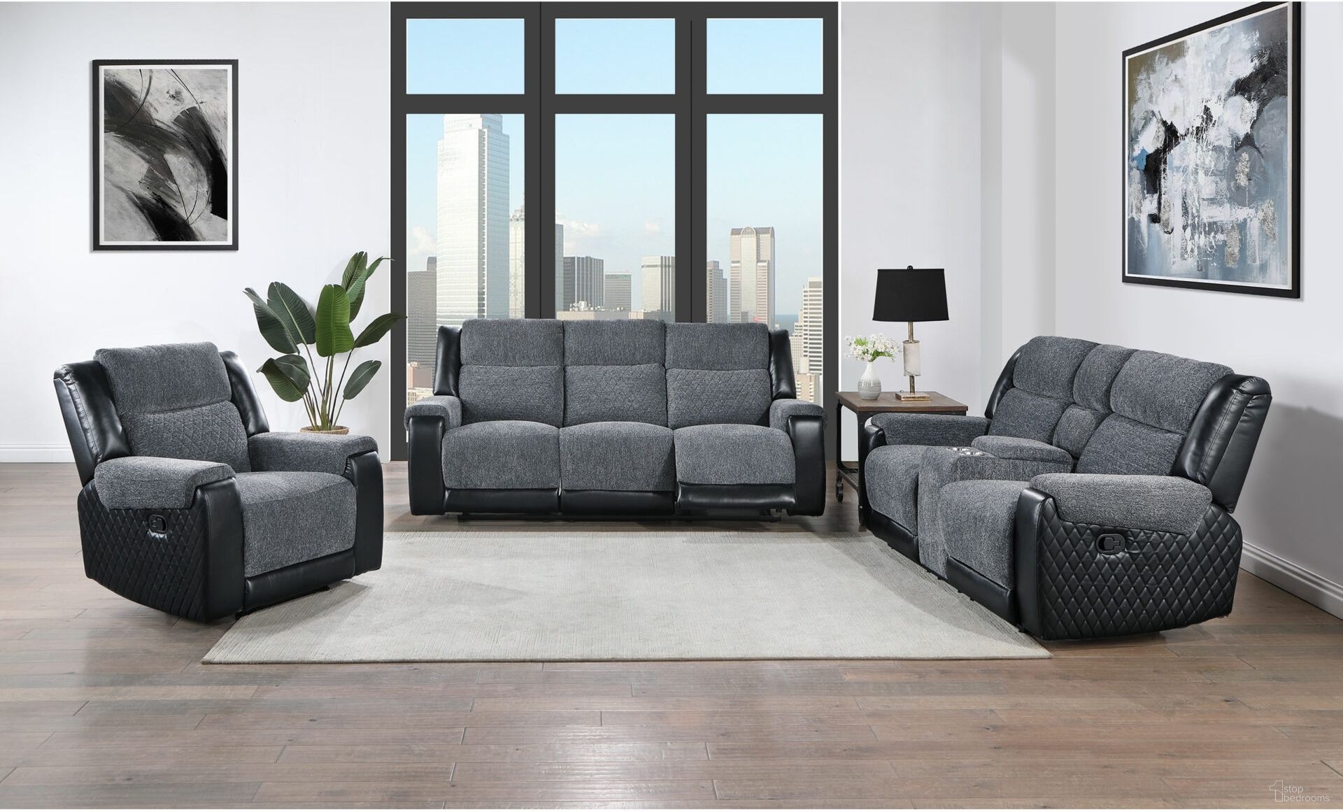 The appearance of U5914 Reclining Living Room Set In Gray and Black designed by Global Furniture USA in the traditional interior design. This gray and black piece of furniture was selected by 1StopBedrooms from U5914 Collection to add a touch of cosiness and style into your home. Sku: U5914-GREY/BLACK-RS;U5914-GREY/BLACK-CRLS. Material: Fabric.