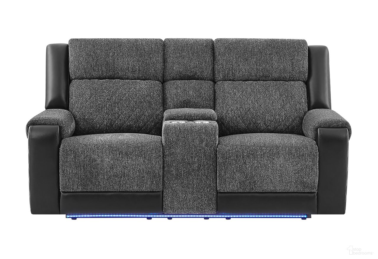 The appearance of U5915 Console Reclining Loveseat with Immersive Sound and LED In Black and Grey designed by Global Furniture USA in the modern / contemporary interior design. This black/grey piece of furniture  was selected by 1StopBedrooms from U5915 Collection to add a touch of cosiness and style into your home. Sku: U5915-GRY/BLK-CRLS W/ +IS & BLUE-CLR LED. Material: Fabric.