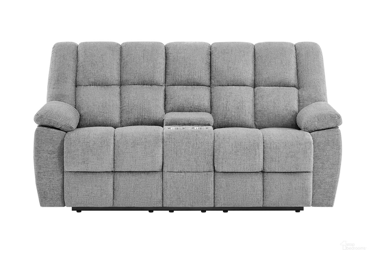 The appearance of U6000 Console Reclining Loveseat In Smoke designed by Global Furniture USA in the country / farmhouse interior design. This smoke piece of furniture  was selected by 1StopBedrooms from U6000 Collection to add a touch of cosiness and style into your home. Sku: U6000-SMOKE-CRLS-N. Material: Leather Like Vinyl.