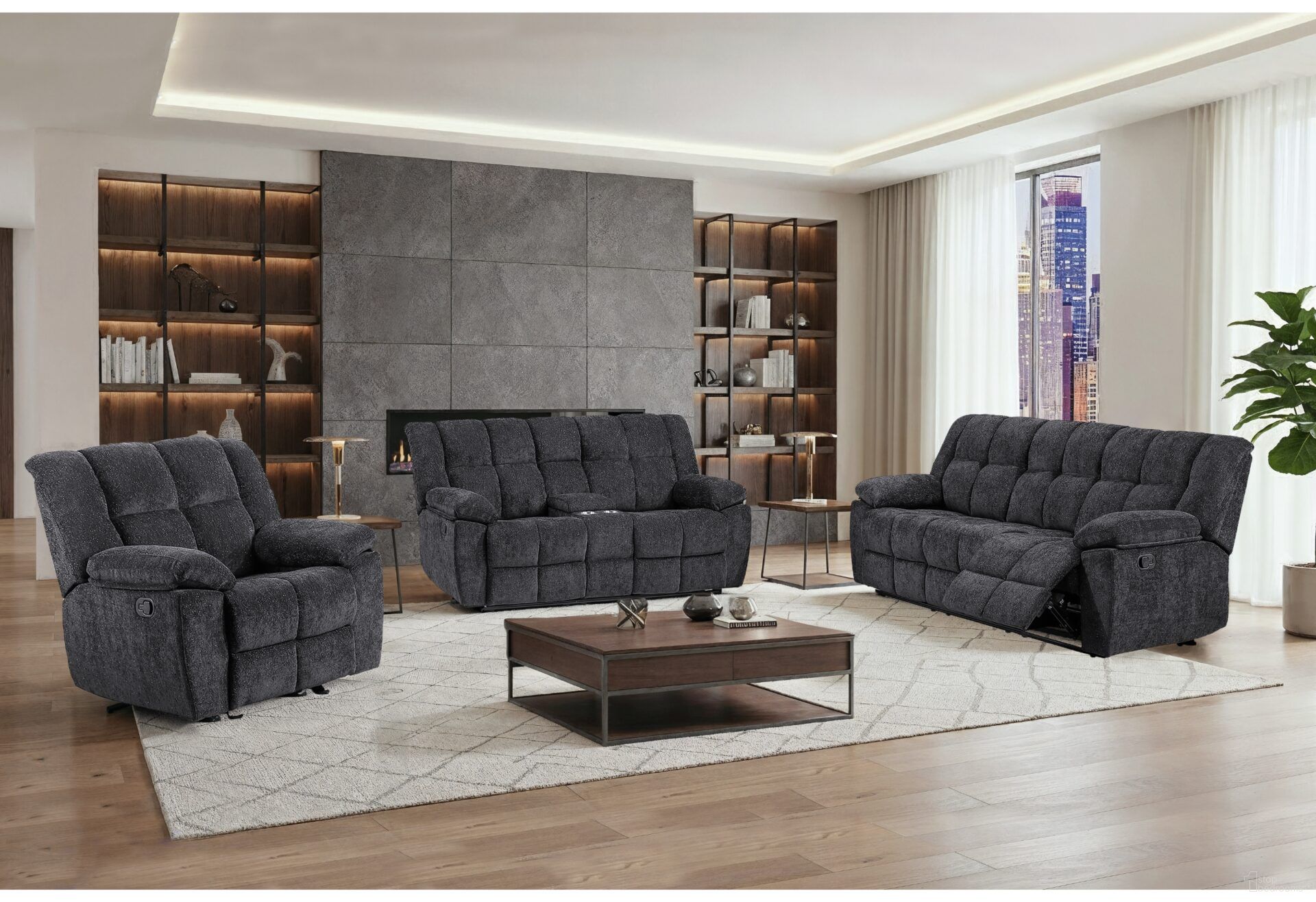 U6000 Reclining Living Room Set In Black