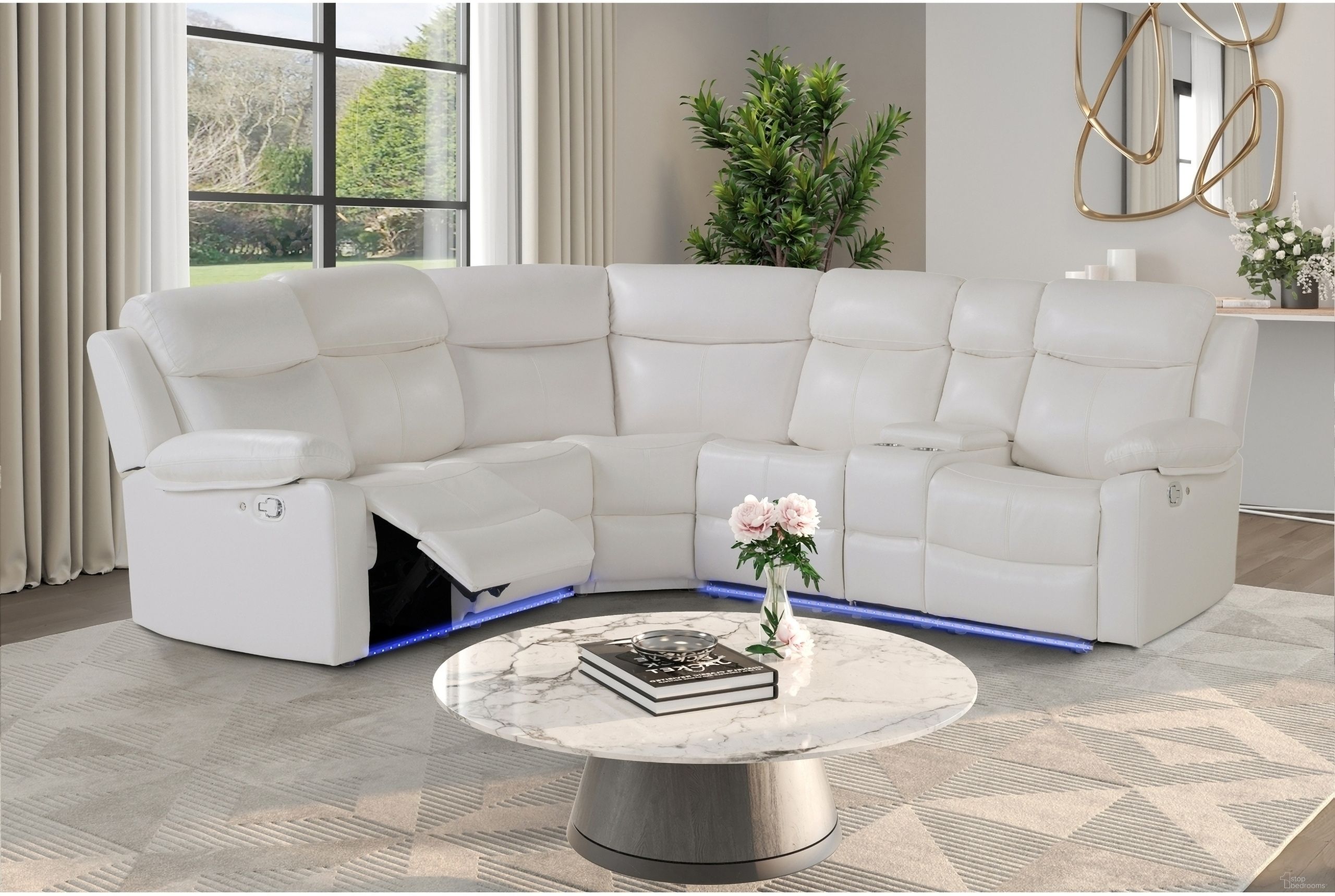 The appearance of U6026 Blanche Right Arm Facing Sectional In White designed by Global Furniture USA in the modern / contemporary interior design. This white piece of furniture was selected by 1StopBedrooms from U6026 Blanche Collection to add a touch of cosiness and style into your home. Sku: U6026-BLANCHE WHITE-WEDGE;U6026-BLANCHE WHITE-RAF CRLS W/ LED;U6026-BLANCHE WHITE-LAF RLS W/ LED. Material: Fabric.