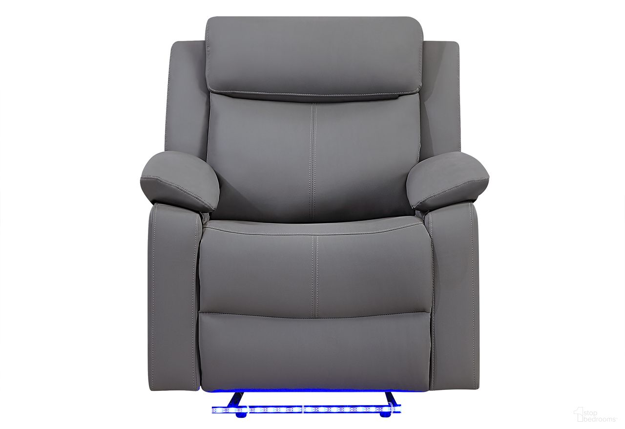 The appearance of U6026 PU Glider Recliner with LED In Grey designed by Global Furniture USA in the modern / contemporary interior design. This grey piece of furniture was selected by 1StopBedrooms from U6026 Collection to add a touch of cosiness and style into your home. Sku: U6026-GREY PU 46A-GR W/ LED. Material: Fabric.